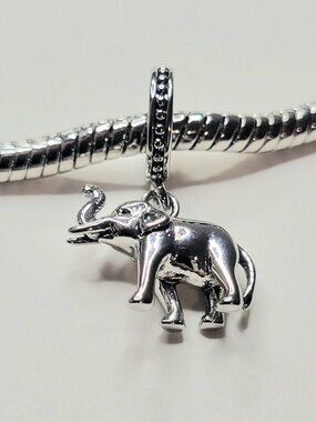 New! Elephant For Pandora Or Troll Charm Bracelet Silver Metal 3D Dangle Charm